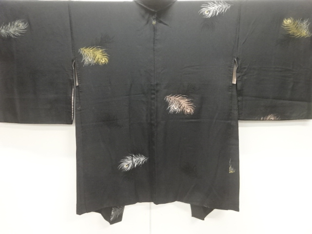 JAPANESE KIMONO / ANTIQUE TAISHO ROMAN / PEACOCK FEATHER PATTERN WOVEN